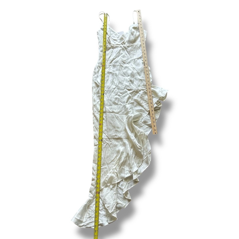 Bardot Ember Midi Dress XS Ivory Satin Slip Asym Ruffle Bridal Coquette NWT - Picture 9 of 16